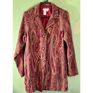 Coldwater Creek Long Sleeve Blue Green Paisley Button Jacket Size Lg Petite 918